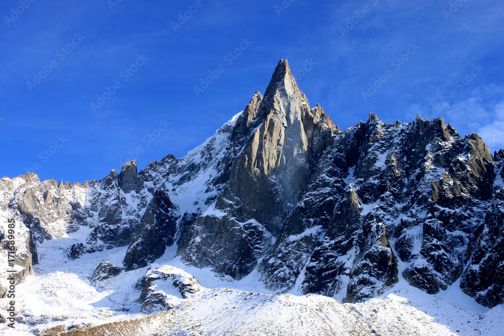 Aiguille du Dru in the Montblanc massif, French Alps