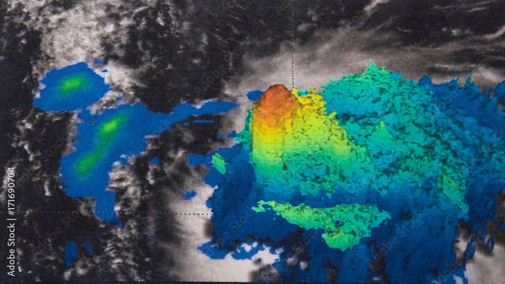 Satellite radar isosurface 3-D image powerful convective storms within Hurricane Jose in the Atlantic Ocean. Elements of this image furnished by NASA.