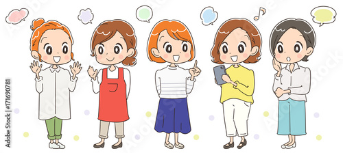 アラサー世代の主婦グループのイラスト