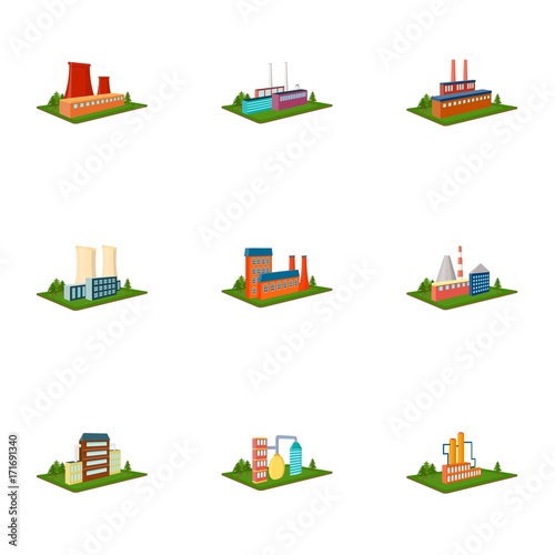 Processing factory,metallurgical plant and other production. Factory and industry set collection icons in cartoon style isometric vector symbol stock illustration web.