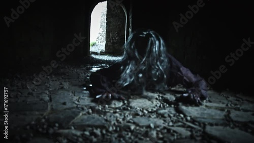 Wallpaper Mural 4K Horror Shot of Zombie in Abandoned Castle Crawling Torontodigital.ca