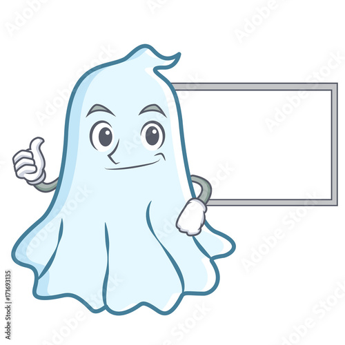 Thumbs up with board cute ghost character cartoon