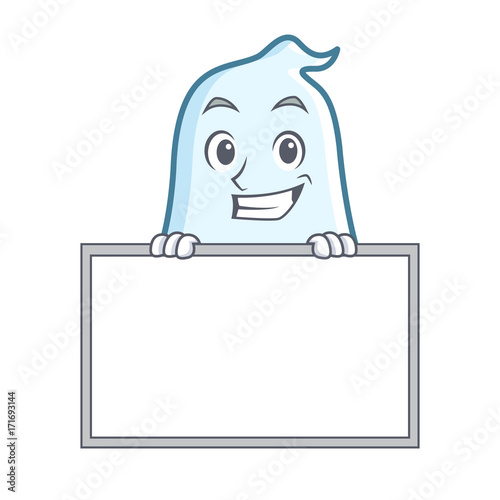 Grinning with board cute ghost character cartoon