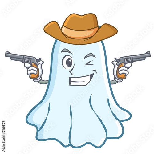 Cowboy cute ghost character cartoon