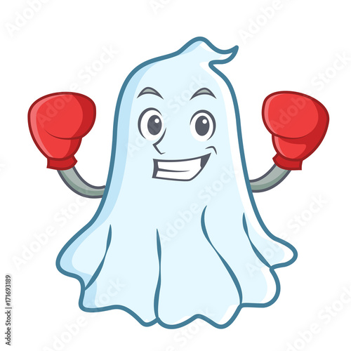 Boxing cute ghost character cartoon