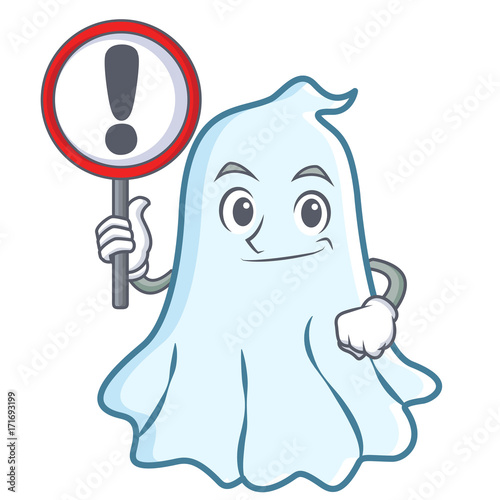 With sign cute ghost character cartoon
