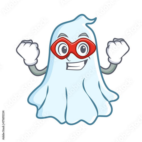 Super hero cute ghost character cartoon