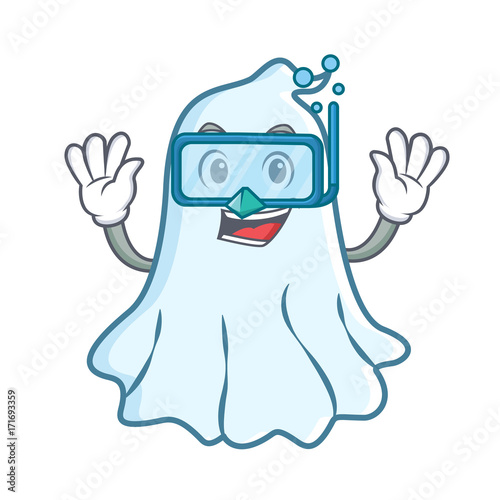 Diving cute ghost character cartoon