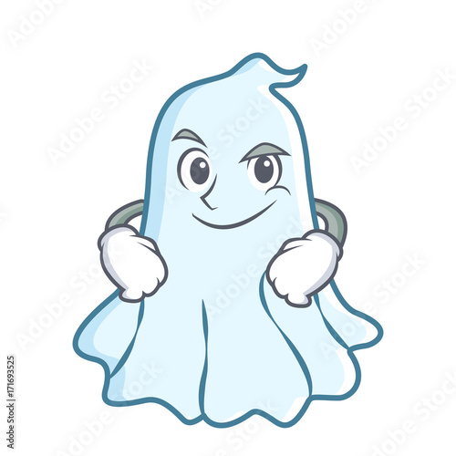 Smirking cute ghost character cartoon