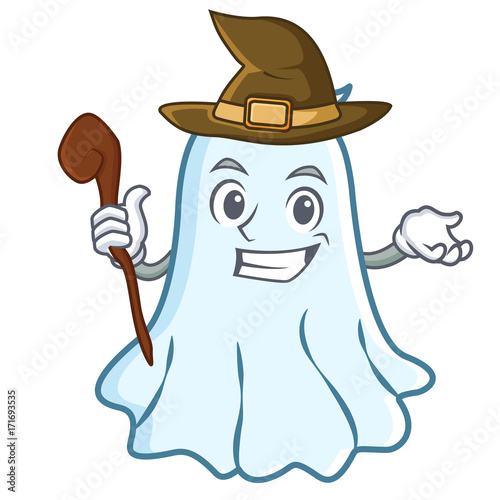 Witch cute ghost character cartoon