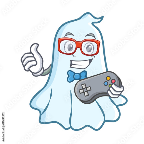Gamer cute ghost character cartoon