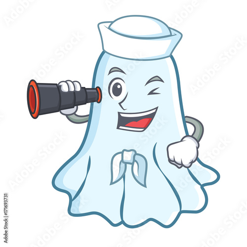 Sailor with binocular cute ghost character cartoon