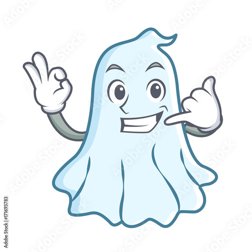 Calling cute ghost character cartoon