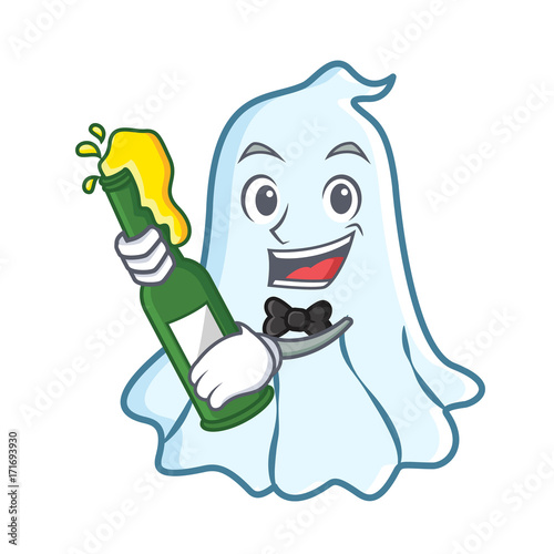 With beer cute ghost character cartoon
