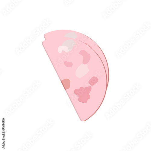 Ham slice icon. Editable element for your design. Grocery store assortment, meat delicacy. Ingredients for pizza. Isolated ham for menu, label, logo.