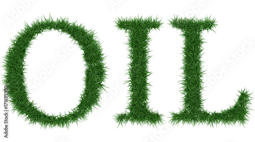 Oil - 3D rendering fresh Grass letters isolated on whhite background.