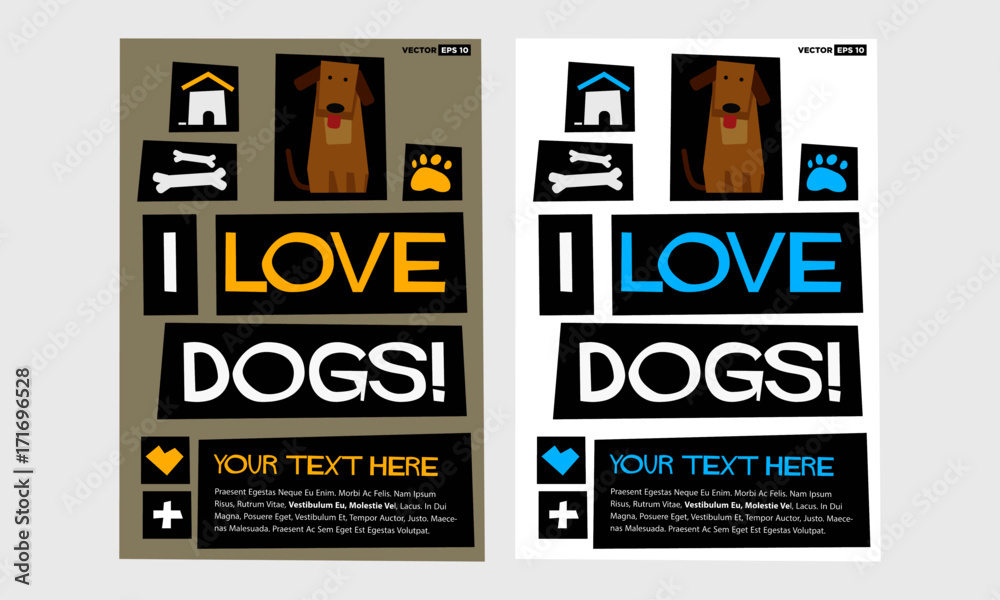 I Love Dogs! (Flat Style Vector Illustration Pet Quote Poster Design)