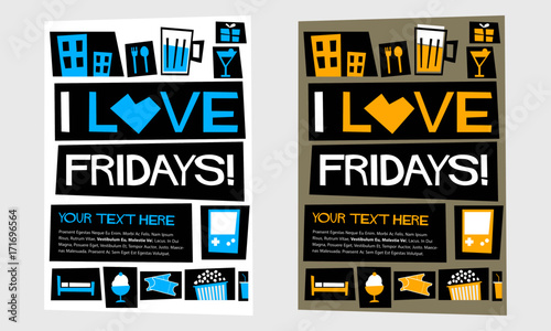 I Love Fridays! (Flat Style Vector Illustration Weekend Quote Poster Design)