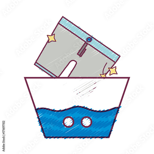 clean shorts soaking in pail with water vector illustration