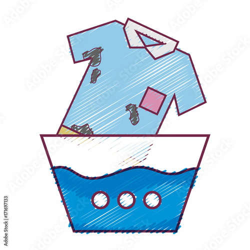 clean t-shirt soaking in pail with water vector illustration