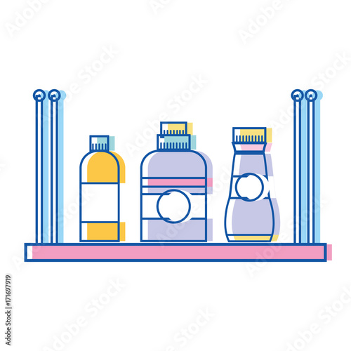 shelf with softener and detergent liquid bottle vector illustration