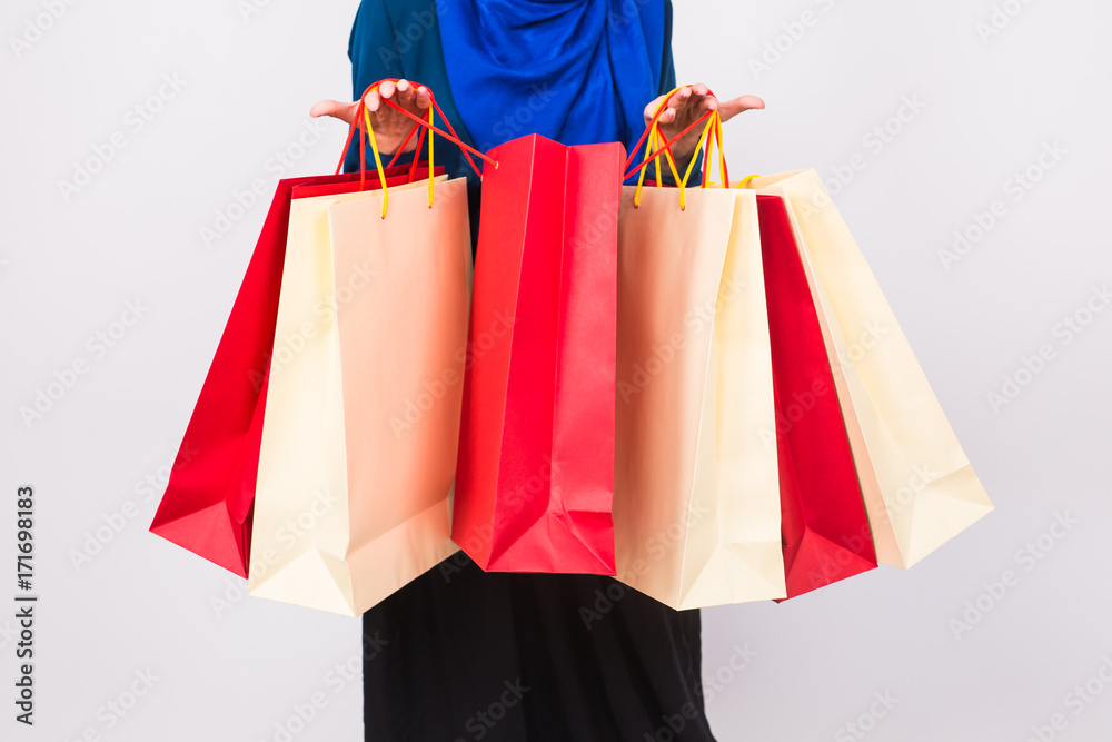 Close up of Arab Woman with shopping bags