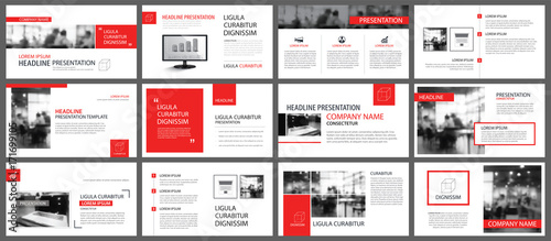 Red and white element for slide infographic on background. Presentation template. Use for business annual report, flyer, corporate marketing, leaflet, advertising, brochure, modern style. photo