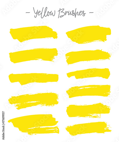 Vector brushes. Set of yellow ink