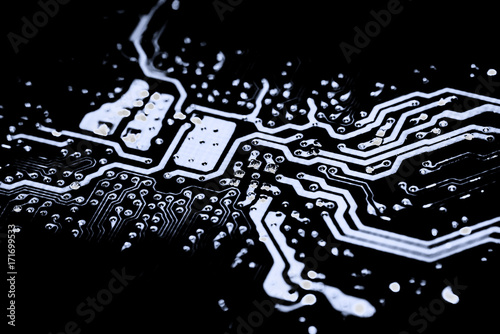 Abstract close up of Circuits Electronic on Mainboard computer Technology background.   logic board cpu motherboard Main board system board mobo 