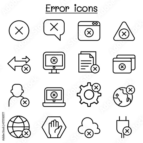 Error icon set in thin line style