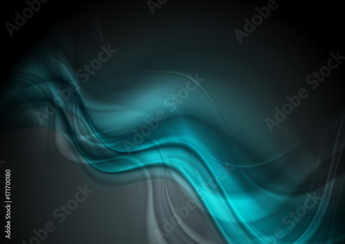 Dark turquoise glowing waves abstract background