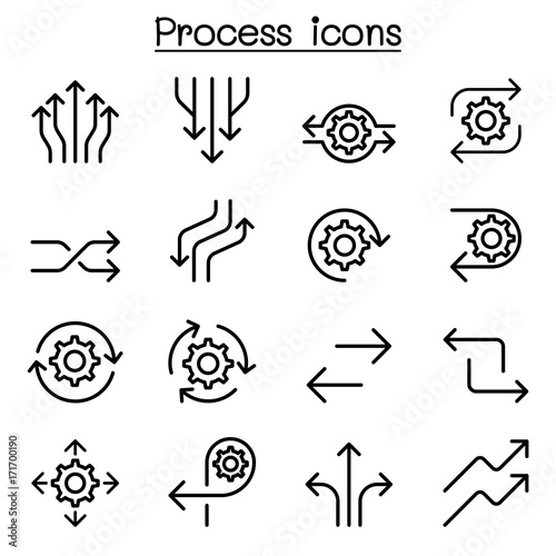 Process icon set in thin line style