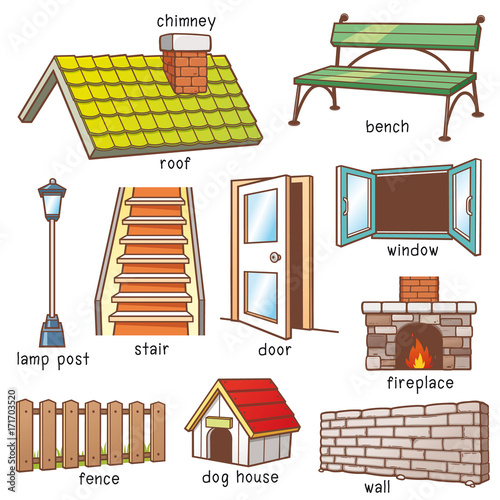 Vector Illustration of Cartoon Parts of house vocabulary