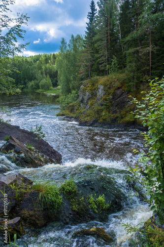 At the waterfall Kivach, Karelia.