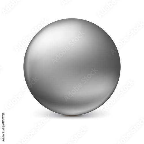 Gray glossy sphere isolated on white with shadow and reflections in the color of the sphere. 3D illustration for your design