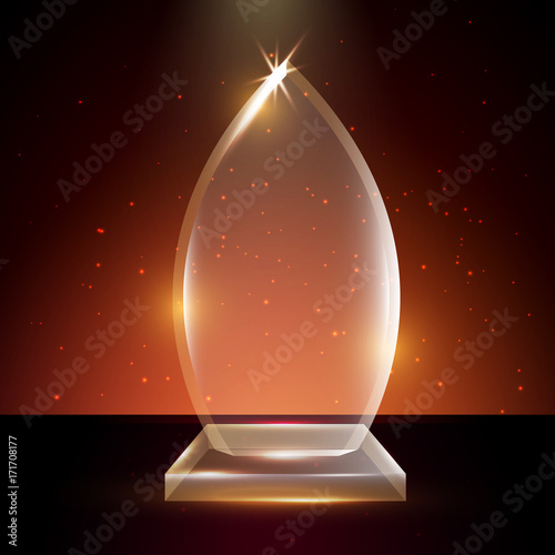 Blank Transparent Vector Acrylic Glass Trophy Award template in Glowing Background