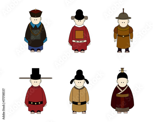 Ancient Chinese People Cartoon, Classic Dressing, Different Dynastic Suits