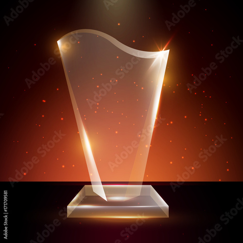 Blank Transparent Vector Acrylic Glass Trophy Award template in Glowing Background