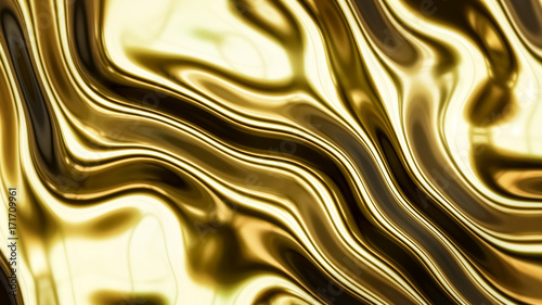 Gold smooth waves 3d rendering
