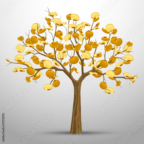 A tree from which gold coins grow. Vector illustration