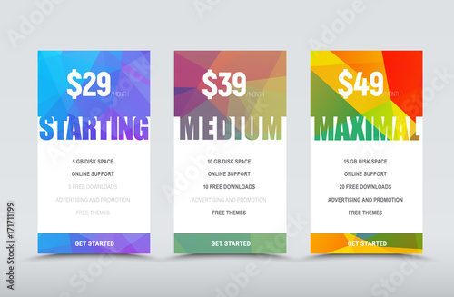 set of vector price tables for the website and stores