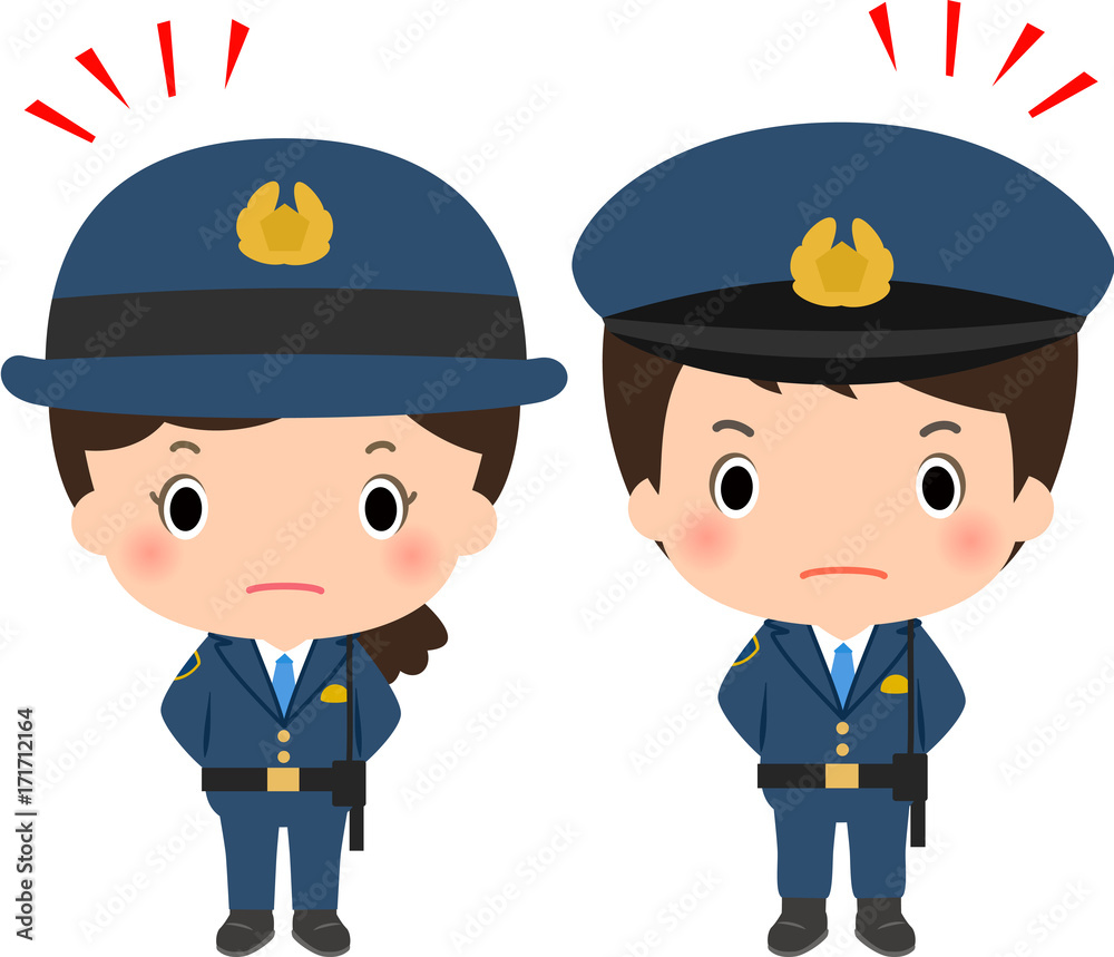 警戒中の警察官の男女 警戒中の警察官の男女