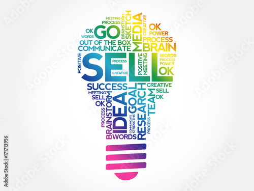 SELL word cloud bulb business concept