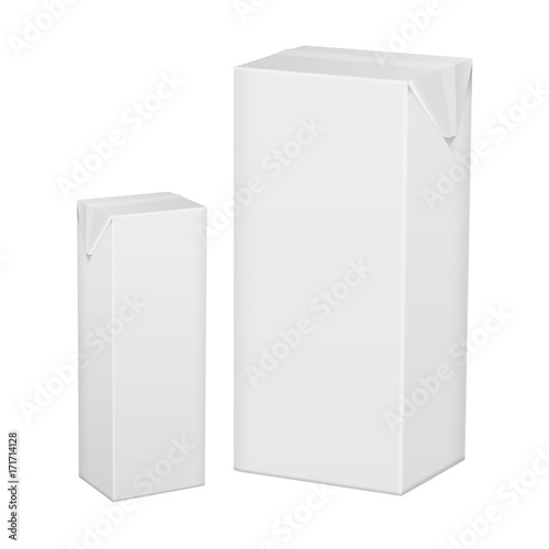 Set of blank white cardboard package for beverage, juice, milk or yogurt