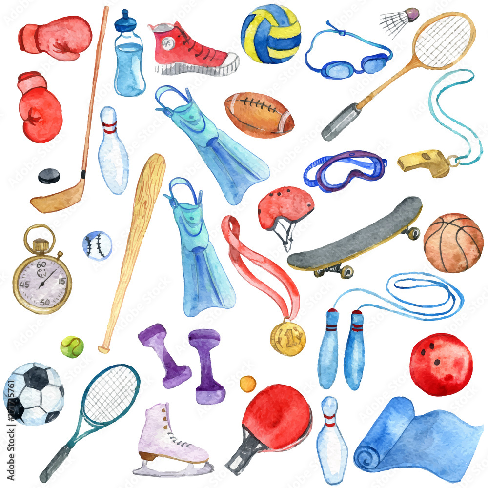 watercolor sport doodle set