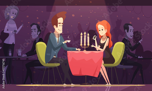 Young Couple Drinking Coffee In Restaurant 