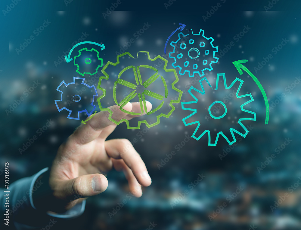 Cogwheel interface setting displayed on an interface with different colors - Technology concept Cogwheel interface setting displayed on an interface with different colors - Technology concept