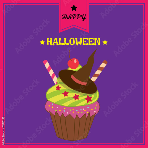 Halloween cupcake witch purple background