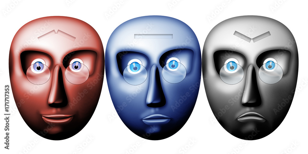 Ταπετσαρία optimist, realist, pessimist / illustration with scene of the mask with expressi