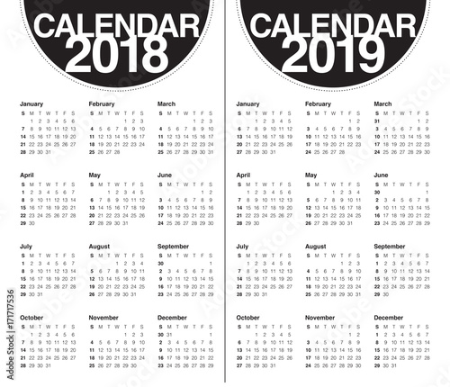 Year 2018 2019 calendar vector